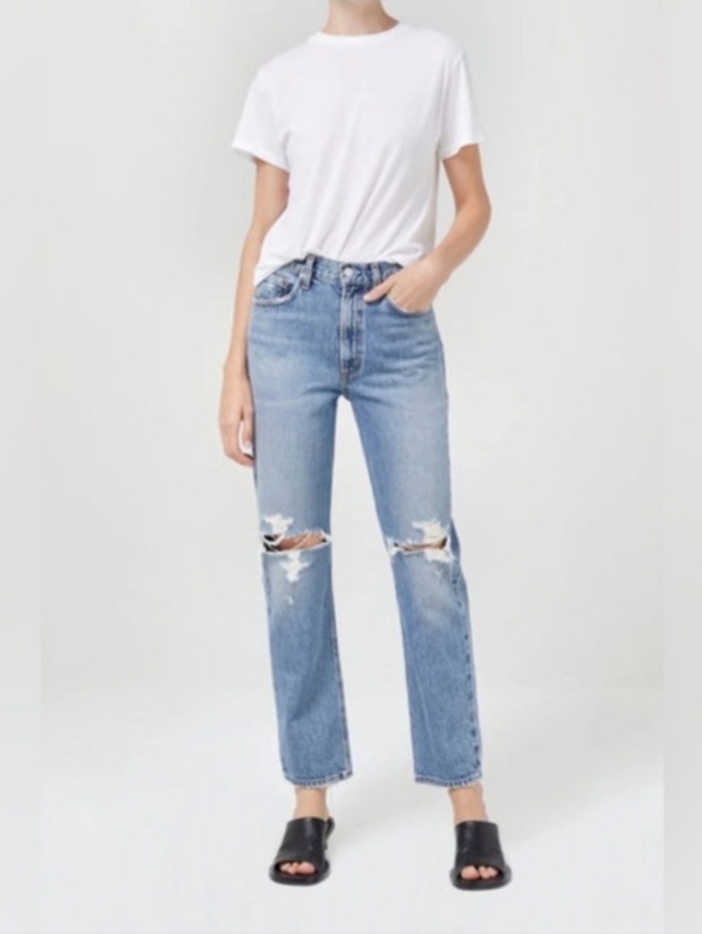 Agolde Mia Jean Midrise Straight In Rule Size 27 NWT Distressed